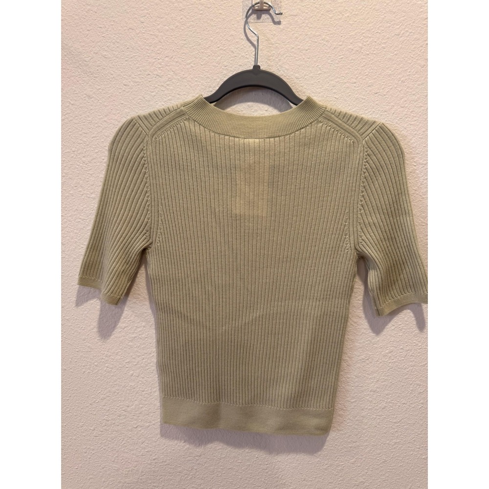 Uniqlo Sweater Womens Small Green Extra Fine Merino Wool Ribbed Short Sleeve